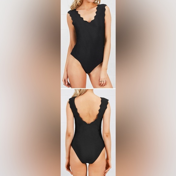 Cupshe Cheeky Gal Black Scalloped One-Piece Swimsuit - Picture 1 of 7